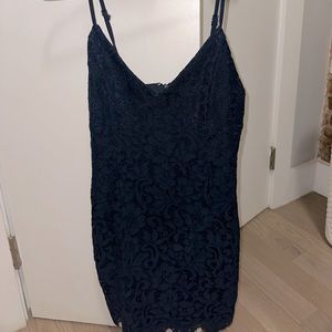 navy blue mini dress from revolve (superdown brand). light lace pattern